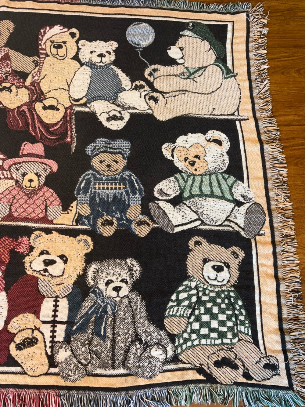 Teddy Bear Tapestry Throw Blanket Woven Cozy Decor 63”x 42” Cottagecore Fringe - Picture 3 of 10